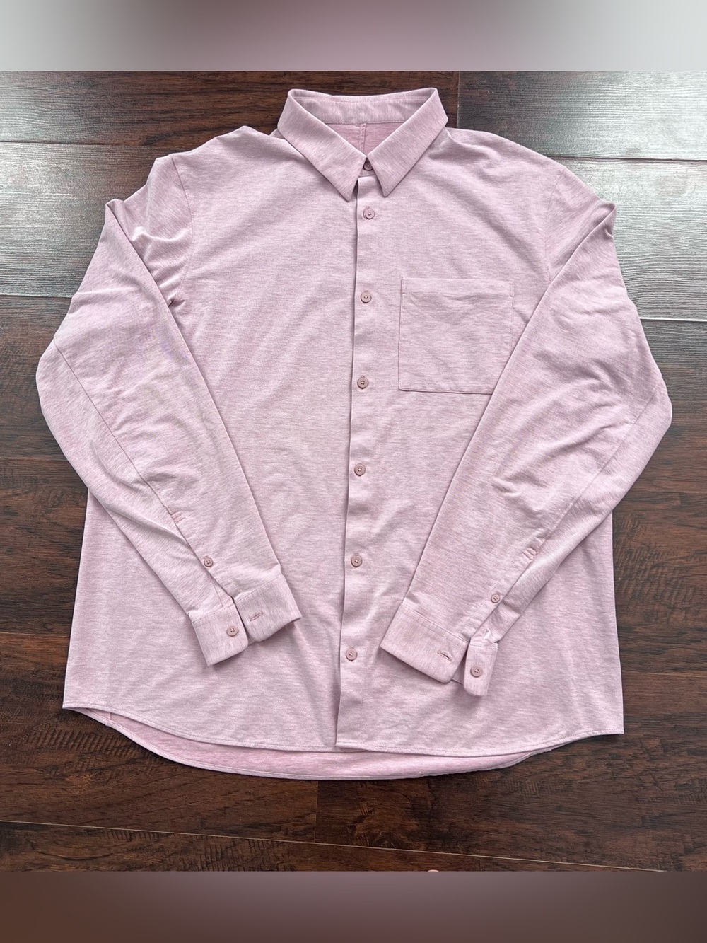 Lululemon Commission Long Sleeve Shirt Heather Pink Button Up Pocket Size XL
